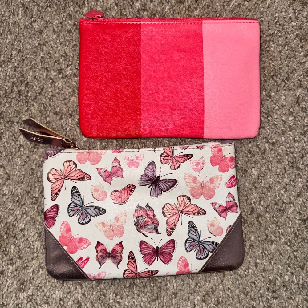 Butterfly Print and Pink Striped Ipsy Travel Bag